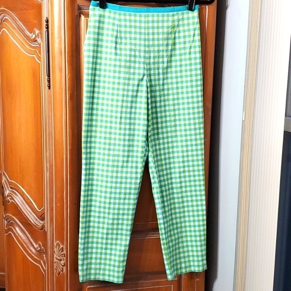 TALBOTS CHECKED BLUE AND GREEN PANTS. Size 8. Side zipper. - Picture 1 of 9